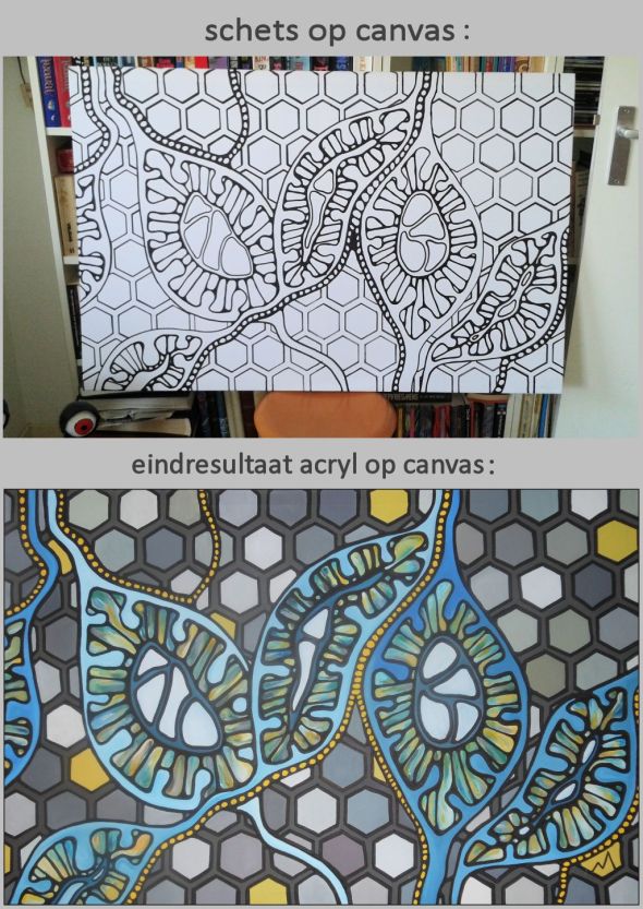 blauw grijs oker organische vormen - begin augustus 2015 VOOR en NA