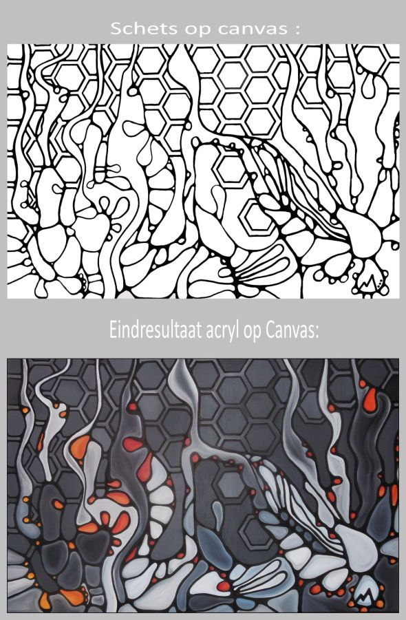 organisch decor grijs wit rood oranje VOOR en NA